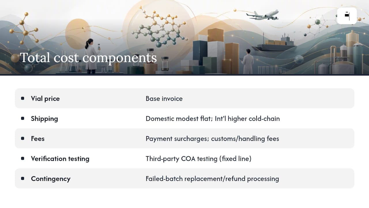 Research peptide total cost components