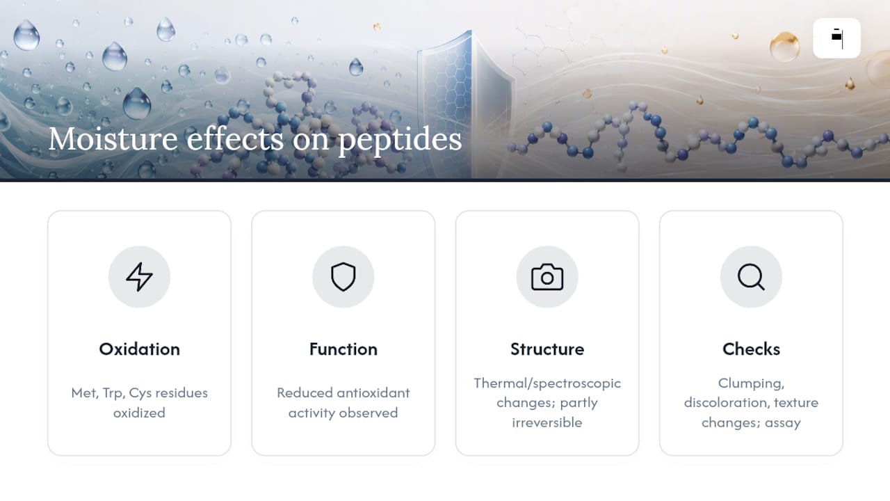 What Moisture Does to Peptide Chemistry Once It's Absorbed — overview diagram