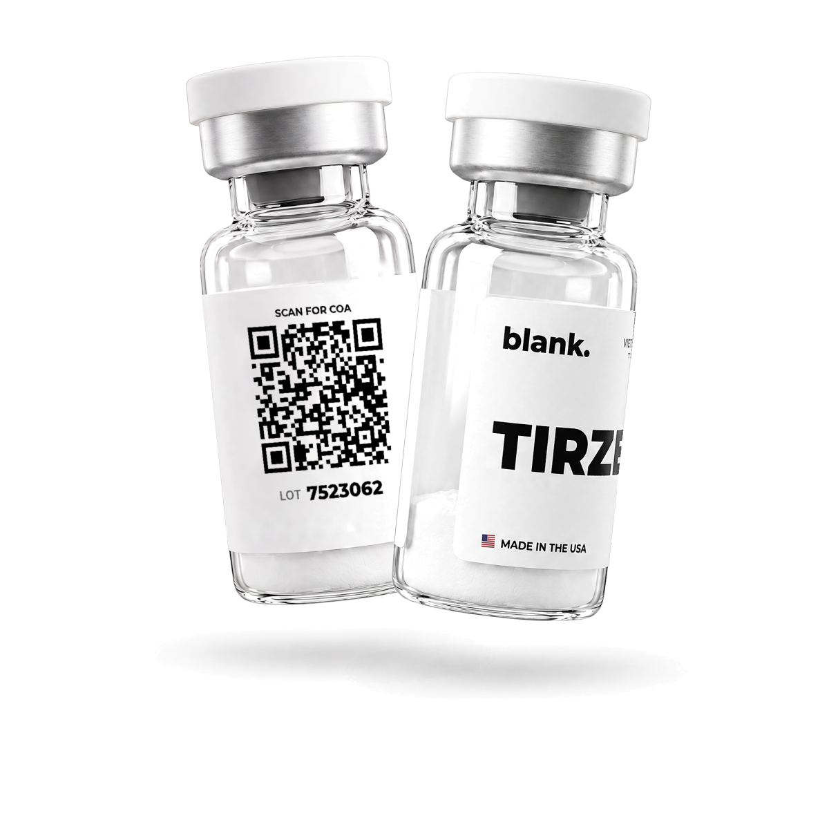 TIRZEPATIDE research peptide vial by Blank Peptides